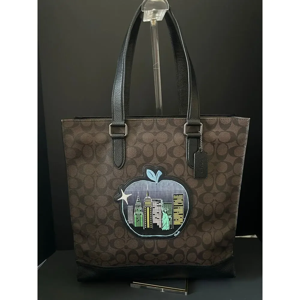 Coach NYC Apple Signature Canvas Tote Crossbody  Leather Detachable Strap